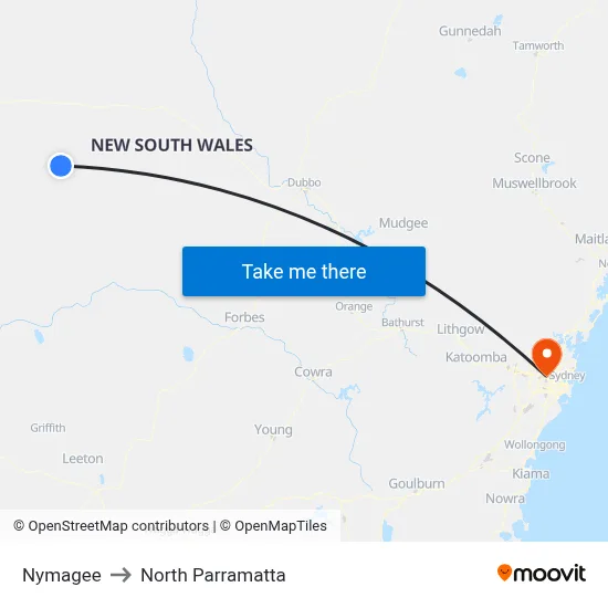 Nymagee to North Parramatta map