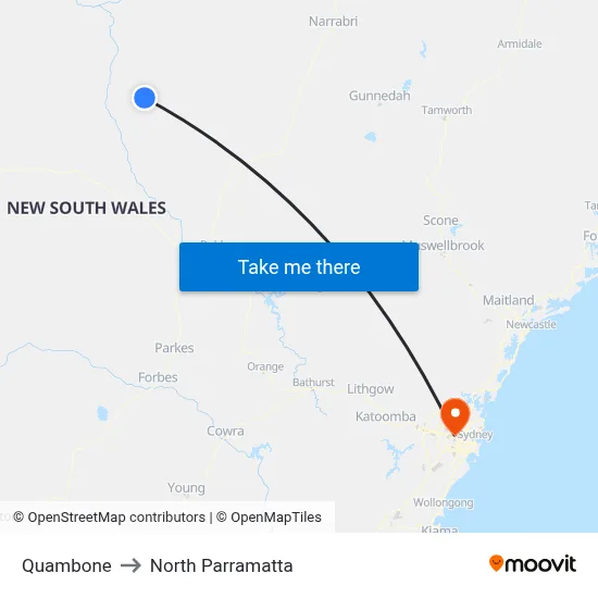 Quambone to North Parramatta map