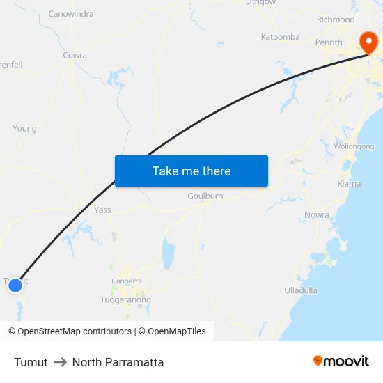 Tumut to North Parramatta map