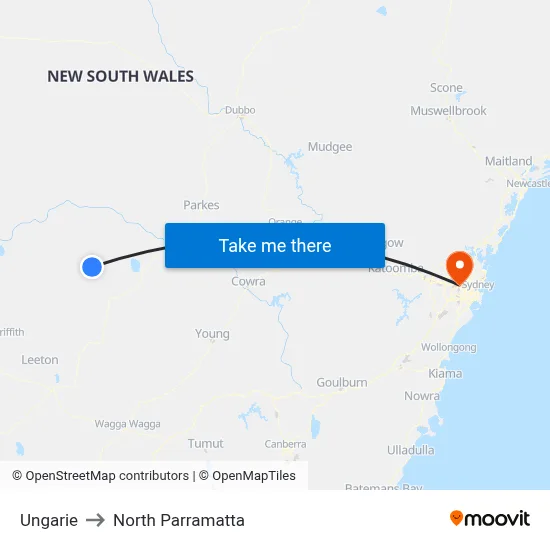 Ungarie to North Parramatta map