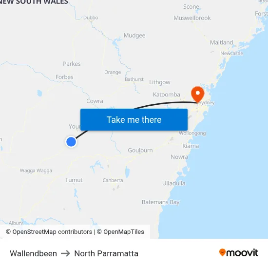 Wallendbeen to North Parramatta map