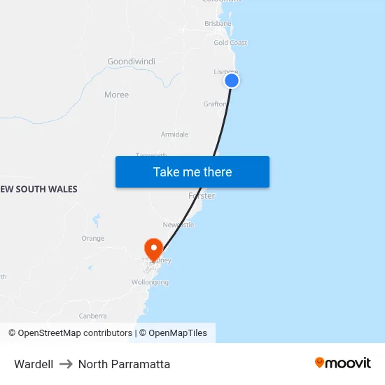 Wardell to North Parramatta map