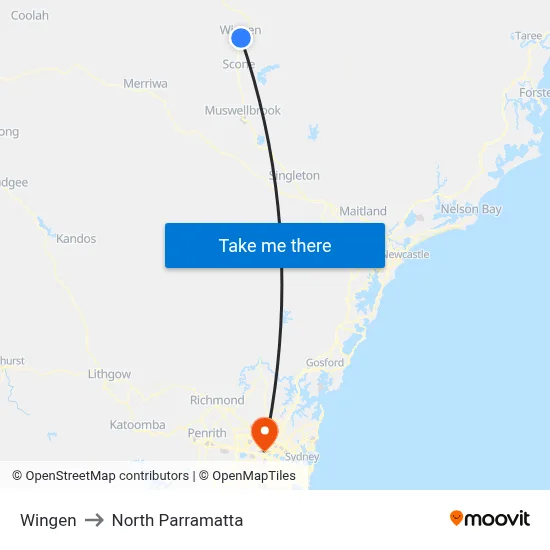 Wingen to North Parramatta map