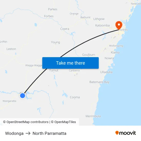 Wodonga to North Parramatta map