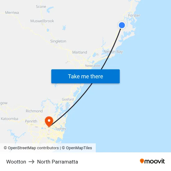Wootton to North Parramatta map