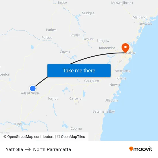 Yathella to North Parramatta map