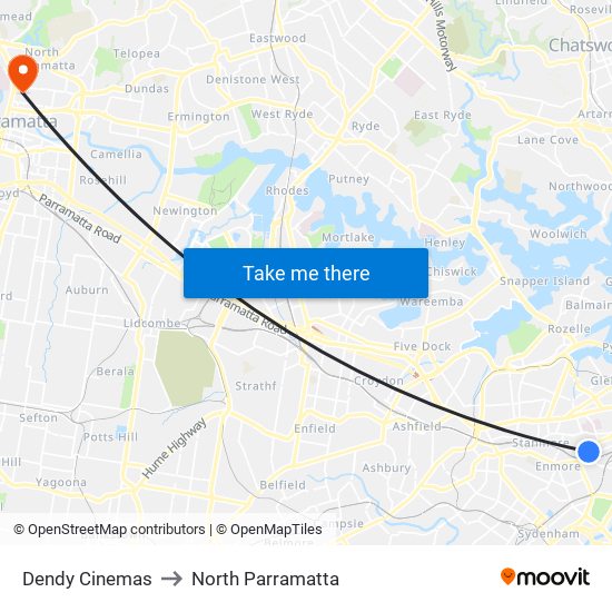 Dendy Cinemas to North Parramatta map