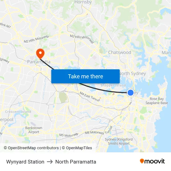 Wynyard Station to North Parramatta map