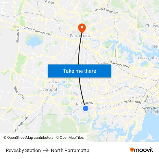 Revesby Station to North Parramatta map