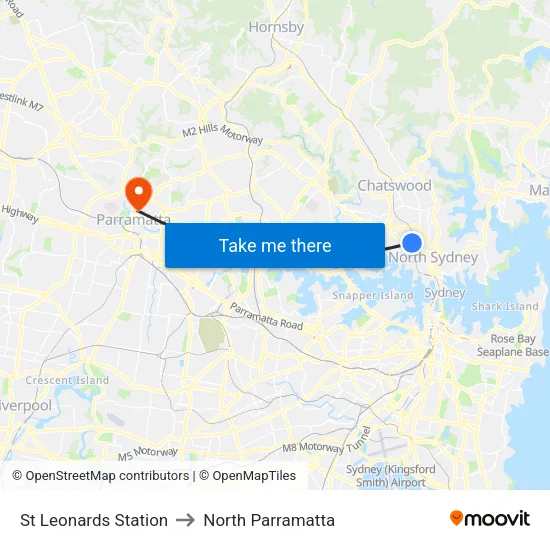 St Leonards Station to North Parramatta map