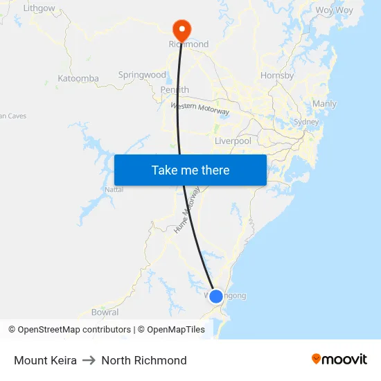 Mount Keira to North Richmond map