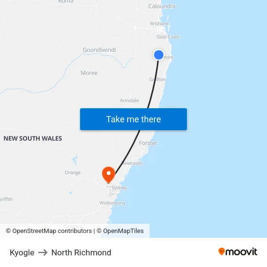 Kyogle to North Richmond map