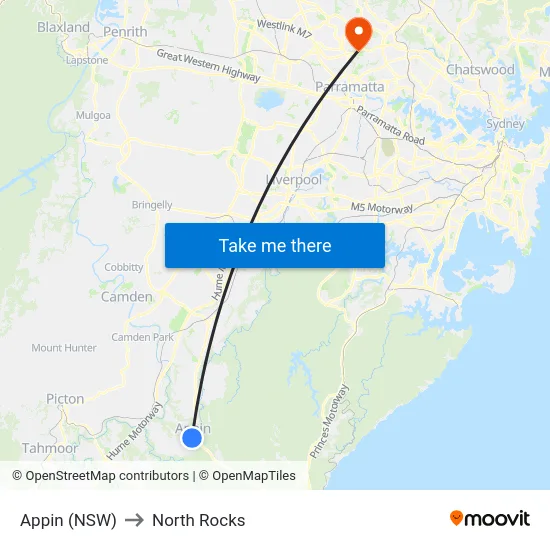 Appin (NSW) to North Rocks map