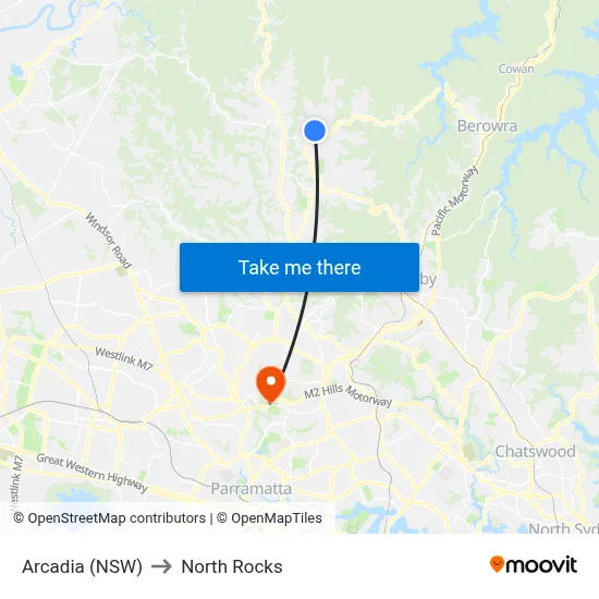Arcadia (NSW) to North Rocks map