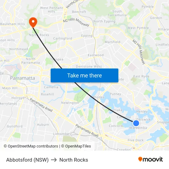 Abbotsford (NSW) to North Rocks map