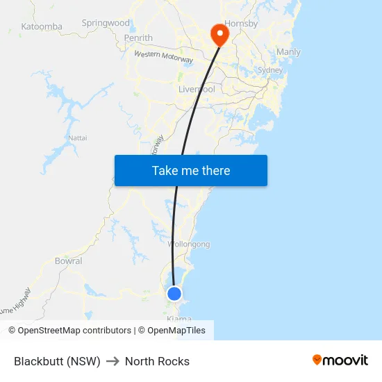 Blackbutt (NSW) to North Rocks map