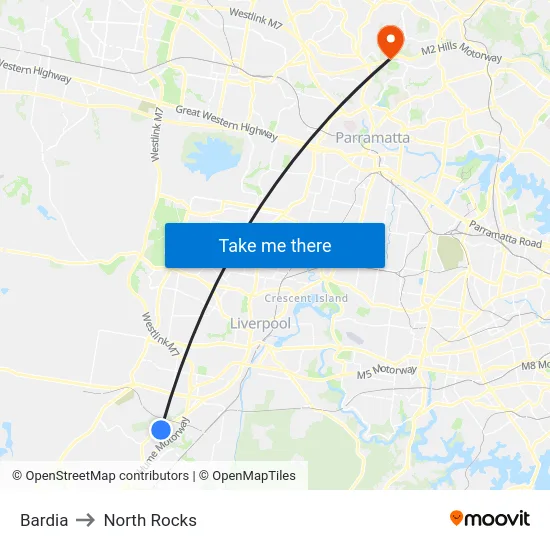 Bardia to North Rocks map