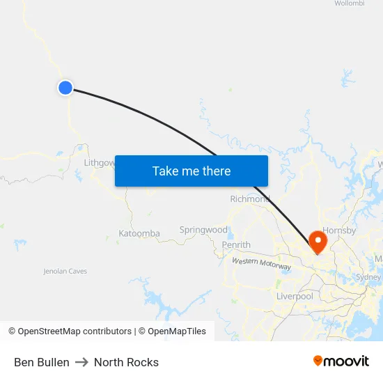 Ben Bullen to North Rocks map