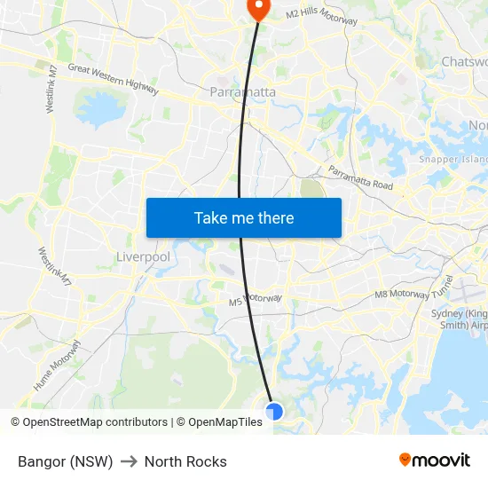 Bangor (NSW) to North Rocks map