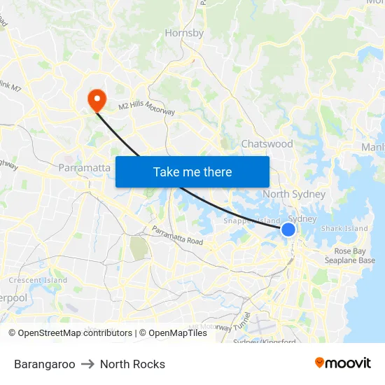 Barangaroo to North Rocks map