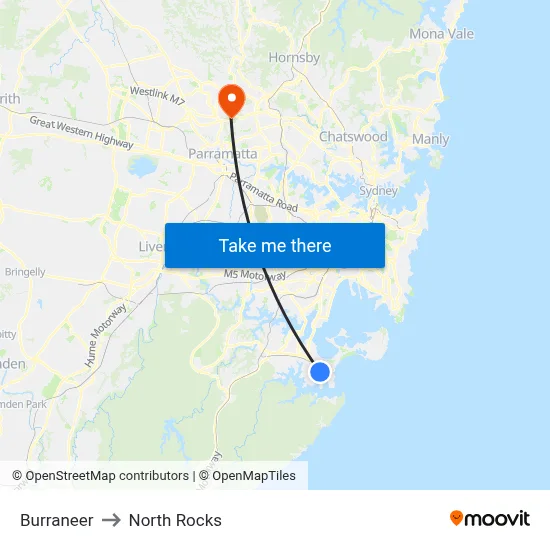 Burraneer to North Rocks map