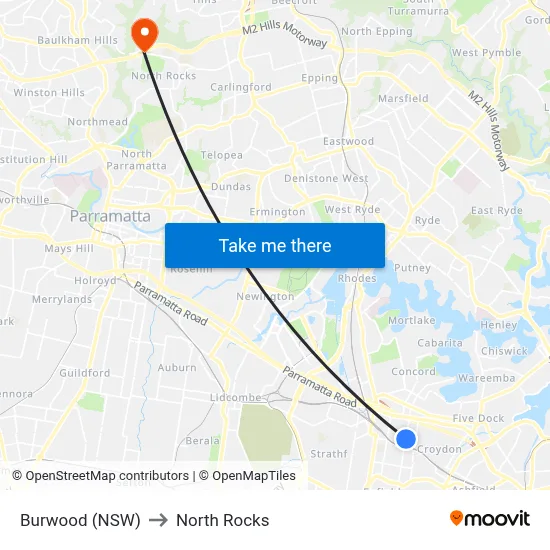 Burwood (NSW) to North Rocks map