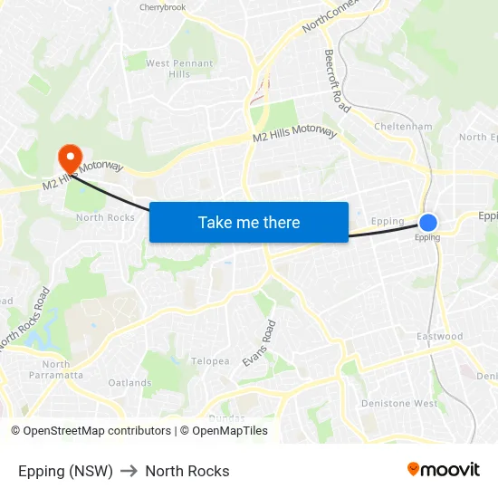 Epping (NSW) to North Rocks map