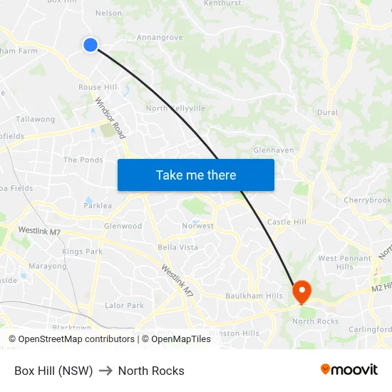 Box Hill (NSW) to North Rocks map