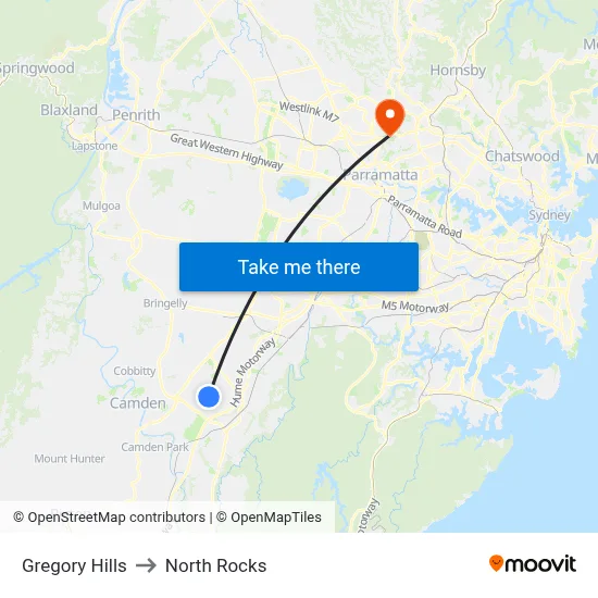 Gregory Hills to North Rocks map