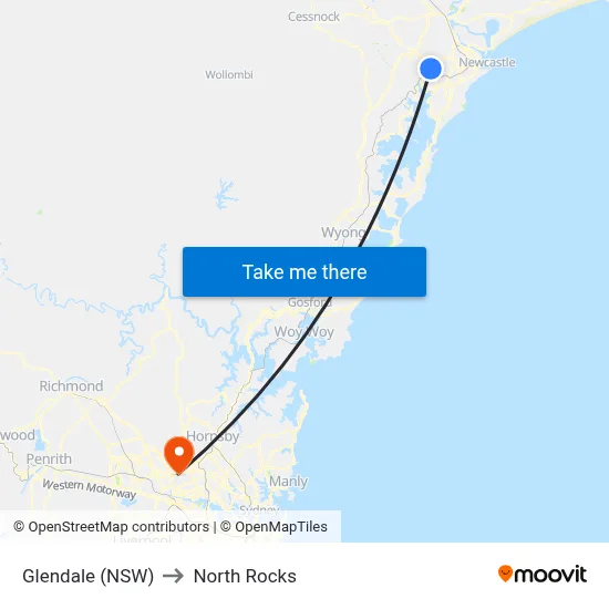 Glendale (NSW) to North Rocks map