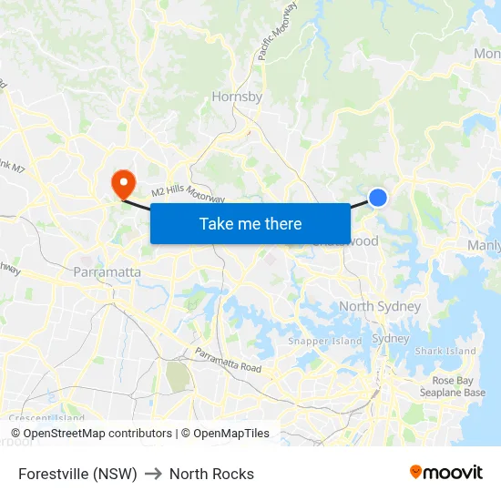 Forestville (NSW) to North Rocks map