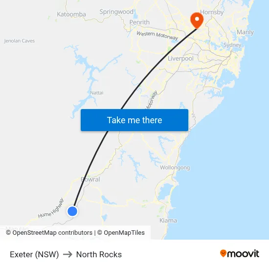 Exeter (NSW) to North Rocks map