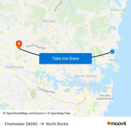 Freshwater (NSW) to North Rocks map