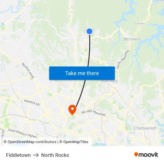 Fiddletown to North Rocks map
