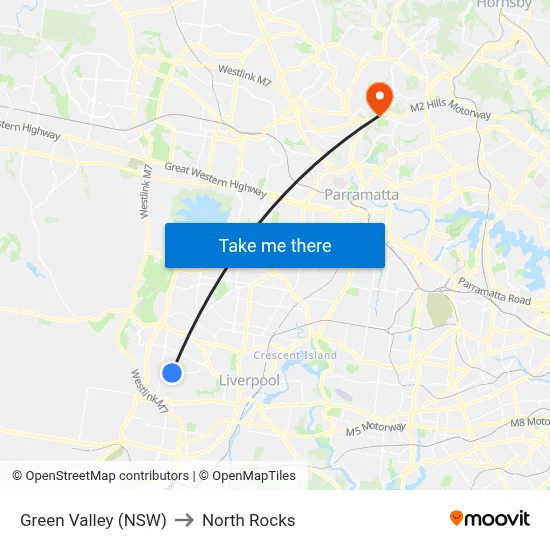 Green Valley (NSW) to North Rocks map