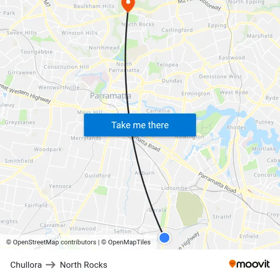 Chullora to North Rocks map