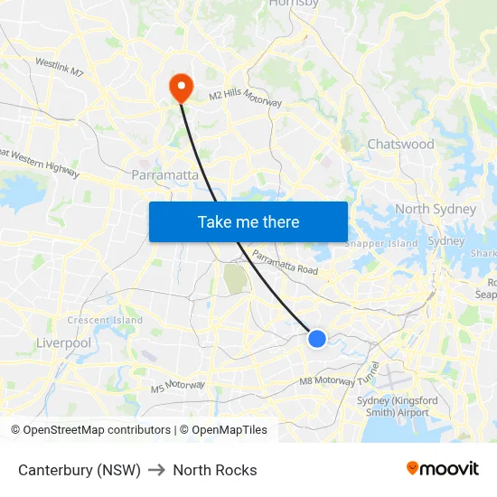 Canterbury (NSW) to North Rocks map