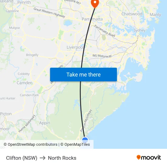 Clifton (NSW) to North Rocks map