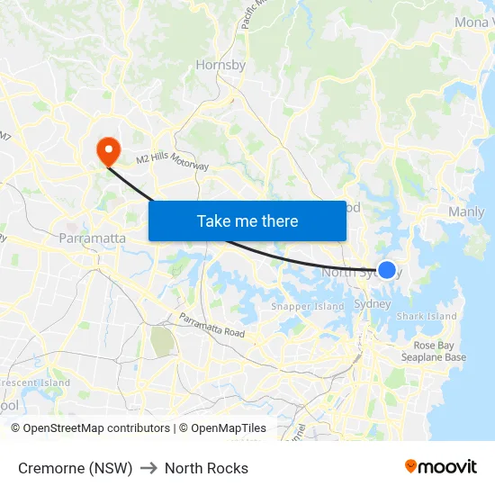 Cremorne (NSW) to North Rocks map