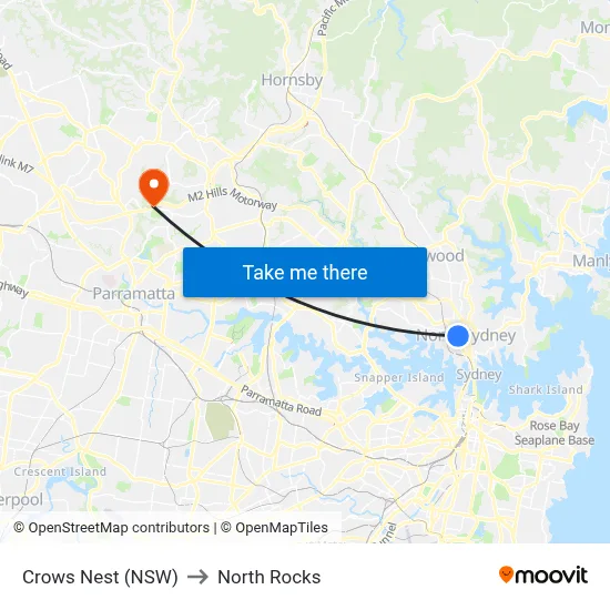 Crows Nest (NSW) to North Rocks map