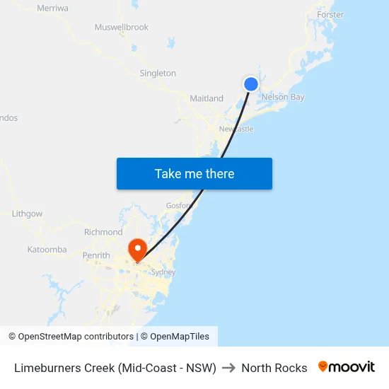 Limeburners Creek (Mid-Coast - NSW) to North Rocks map