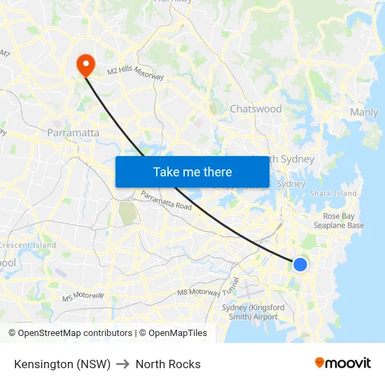 Kensington (NSW) to North Rocks map
