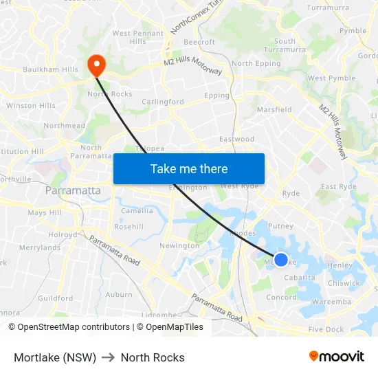 Mortlake (NSW) to North Rocks map