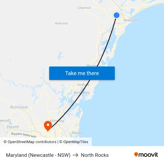 Maryland (Newcastle - NSW) to North Rocks map