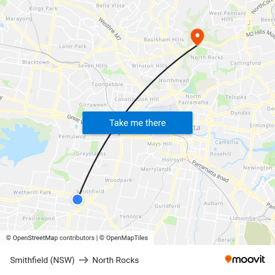 Smithfield (NSW) to North Rocks map
