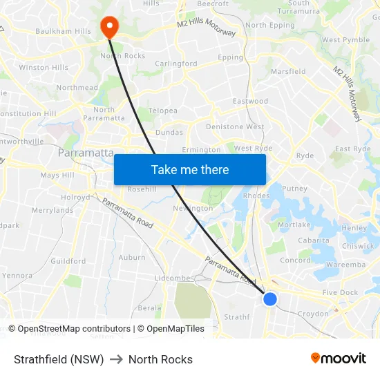 Strathfield (NSW) to North Rocks map