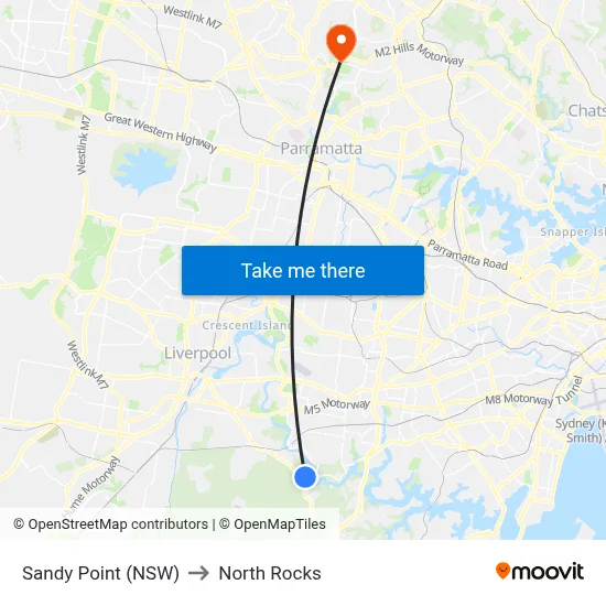 Sandy Point (NSW) to North Rocks map