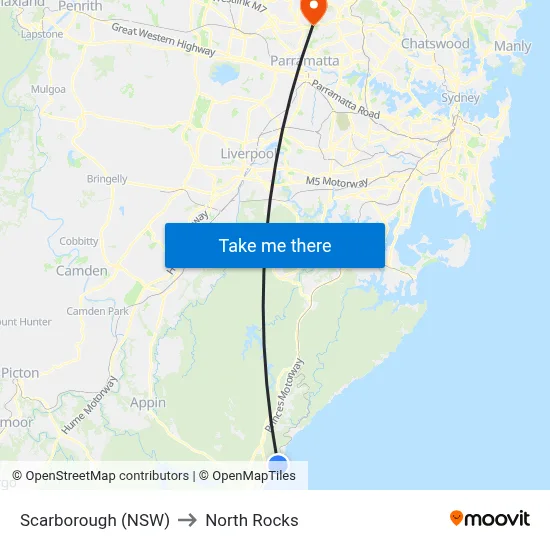 Scarborough (NSW) to North Rocks map