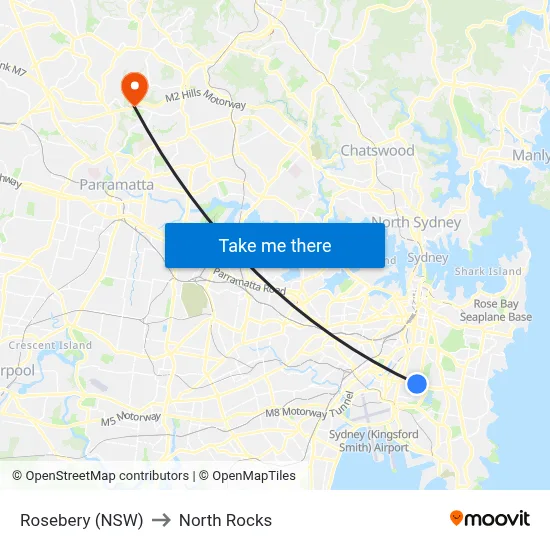 Rosebery (NSW) to North Rocks map