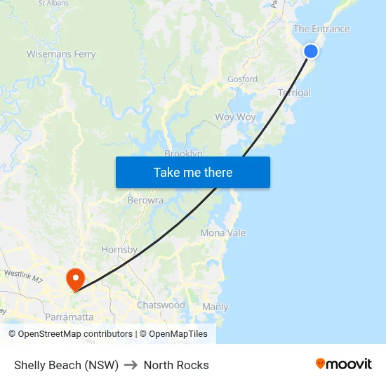 Shelly Beach (NSW) to North Rocks map